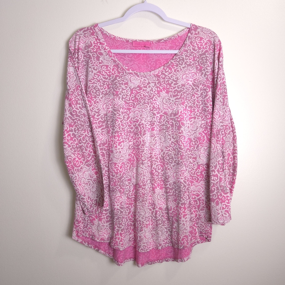 FRESH PRODUCE Floral Abstract Cozy Long Sleeve Scoop-neck‎ Top L